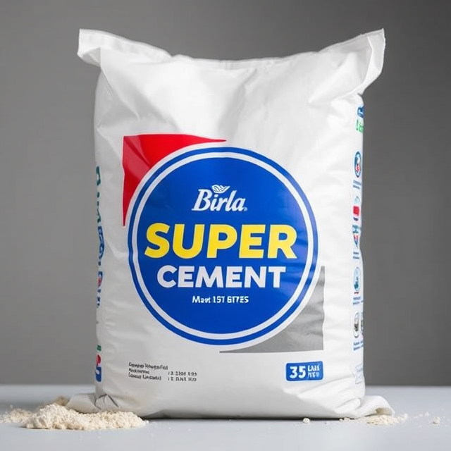 A bag of Birla Super Cement, known for its premium quality and durability in construction.